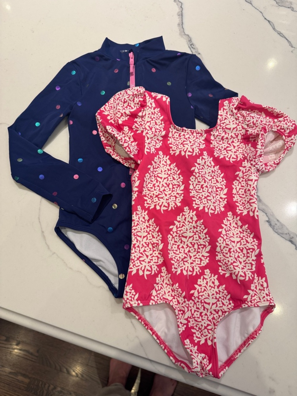 Boden Navy Polka-Dot Rash One-Piece & Bright Pink Patterned Swimsuit